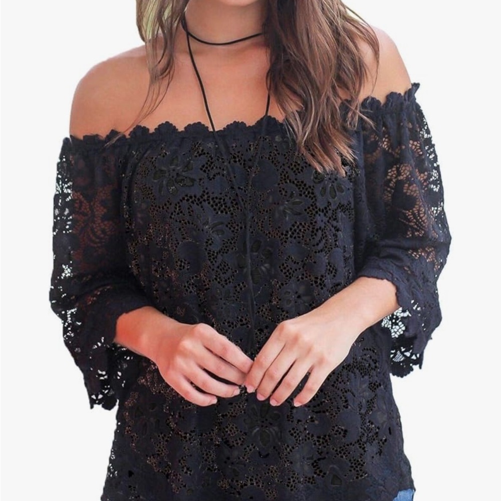 Black Lace Off-Shoulder Top